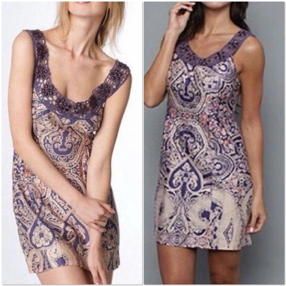 Free People Dresses & Skirts - Free People purple crochet beaded sleeveless cocktail dress